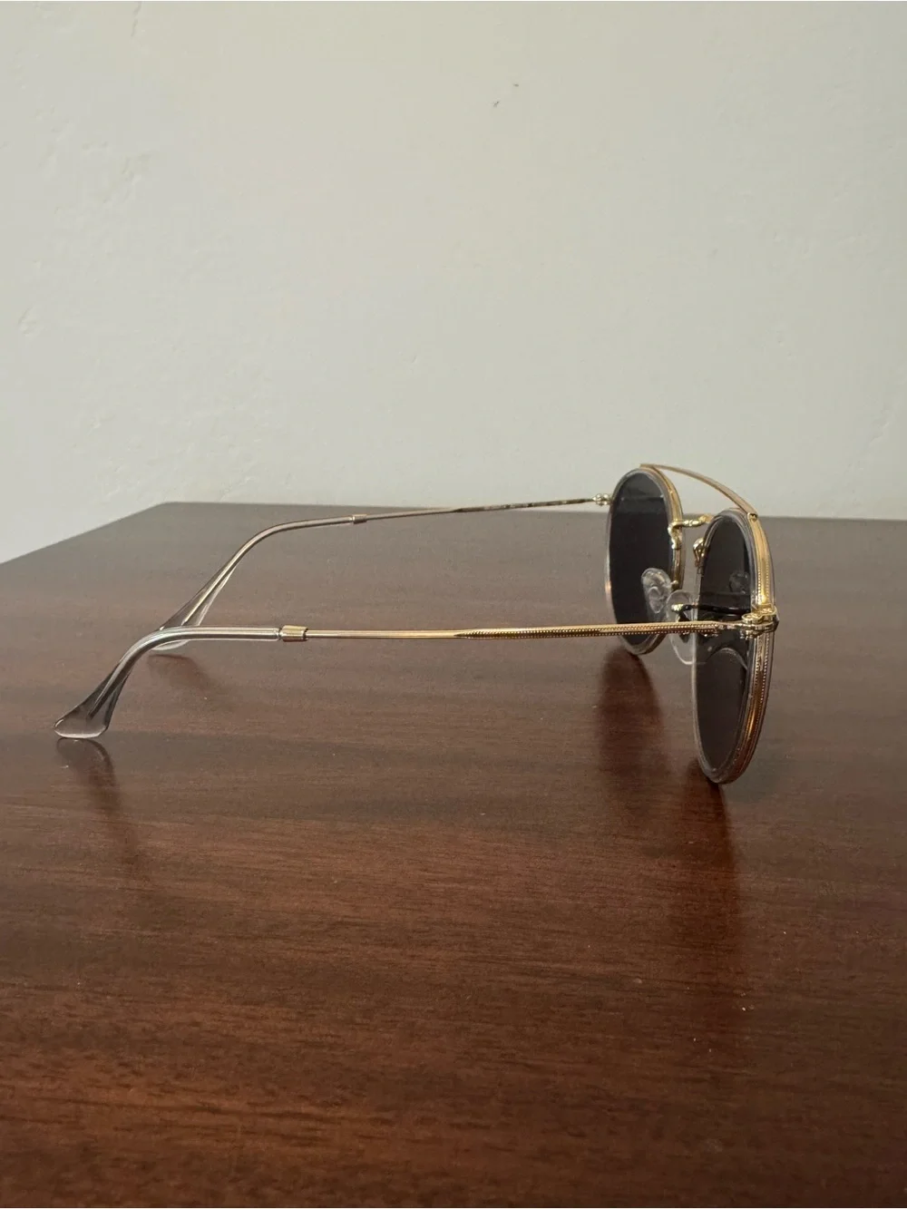 Ray-Ban Round Double Bridge Sunglasses in Gold with Black Lenses